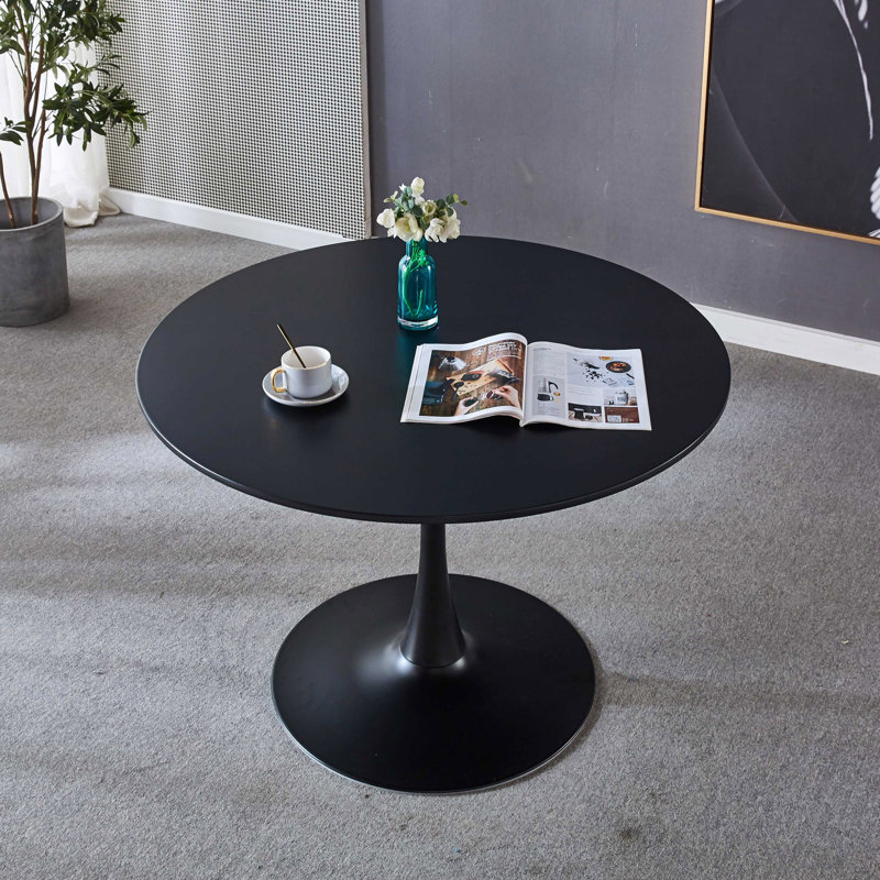 Table de salle à manger 42,1 "Mid-Century pour 4 à 6 personnes avec plateau rond en MDF, table de salle à manger à piédestal, table basse de loisirs