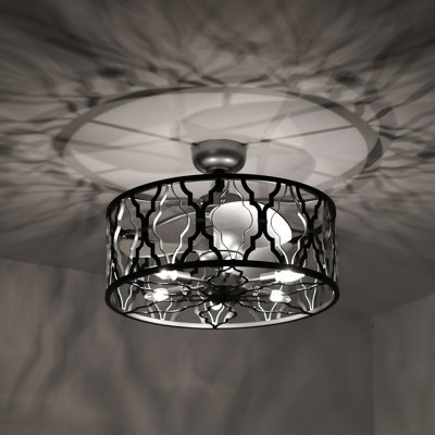Ahseem 24-Inch Silver And Matte Black 6 Lights 3 Blades Lighted Ceiling Fan With Remote