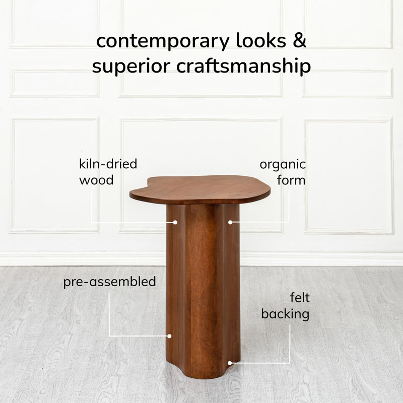 Paloma Solid Wood Asymmetrical End Table, Walnut