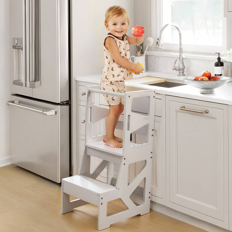Escabeaux pour enfants, tour sécuritaire pour tout-petits, tabouret pour la cuisine / comptoir / évier, Blanc