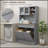 Kitchen Pantry Storage Cabinet with Charging Station, 2 Tilt Out Trash Cabinets, and Microwave Stand, Freestanding Hutch with Glass Doors and Adjustable Shelf-1193673795
