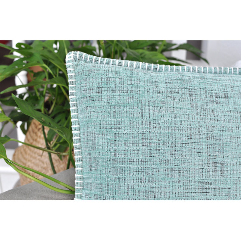 Mint Green Chenille Square Throw Pillow Covers with Piped Edges