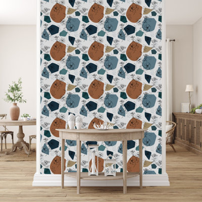 Panneau de papier peint adhésif floral à motif abstrait L 18,75 pi x l 25 po