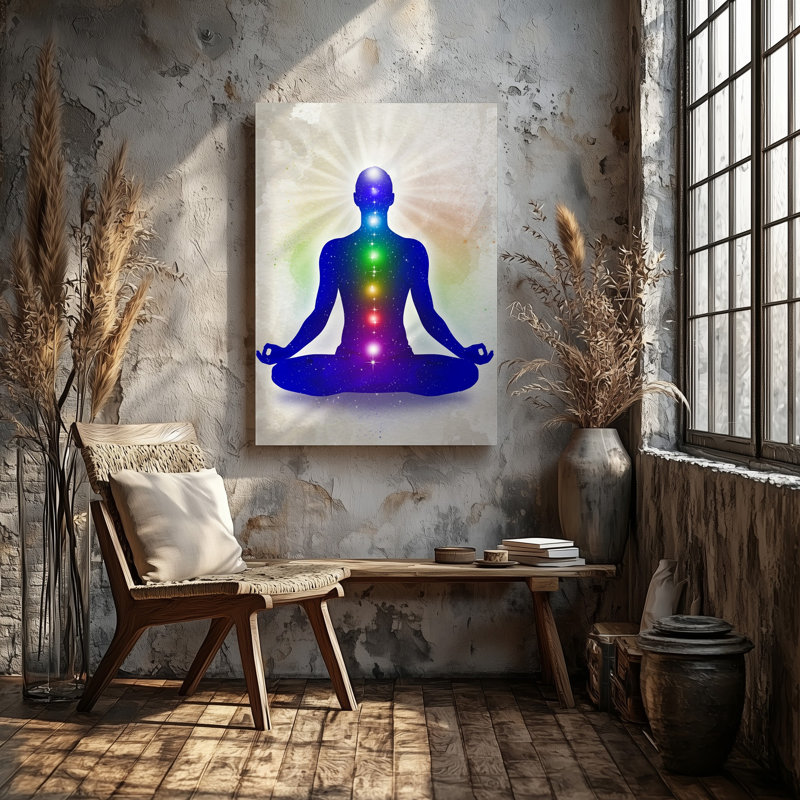 Toile, création d'une œuvre d'art numérique sereine et éthérée illustrant une silhouette d'art silhouette dans une pose méditative