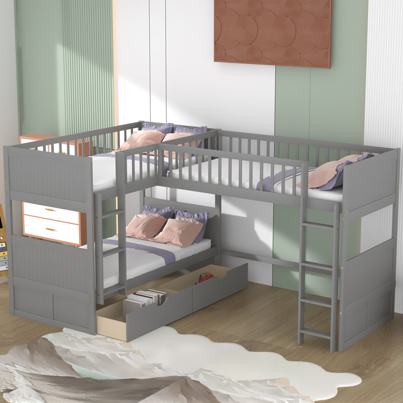 Gyde Kids Twin Over Twin Over Twin Bunk Bed, Grey
