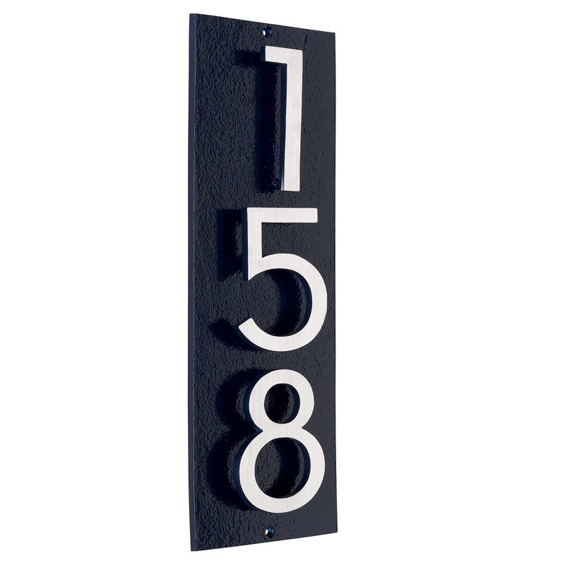 Plaque d’adresse murale flottante linéaire, Bleu marine, Nickel satiné deux tons, Oui