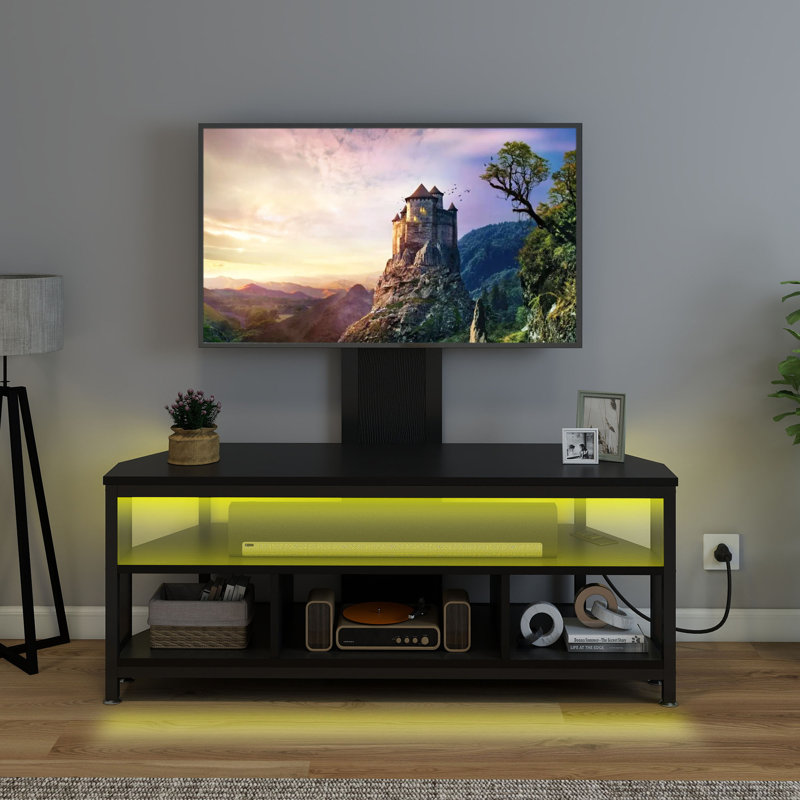 Chardell LED Height Adjustable TV Stand With Mount Storage and Power Outlet, Black