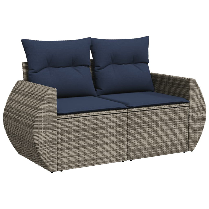 Ensemble de canapé de patio 8 pièces avec coussins en rotin de polyester, Coussin bleu marine / structure grise