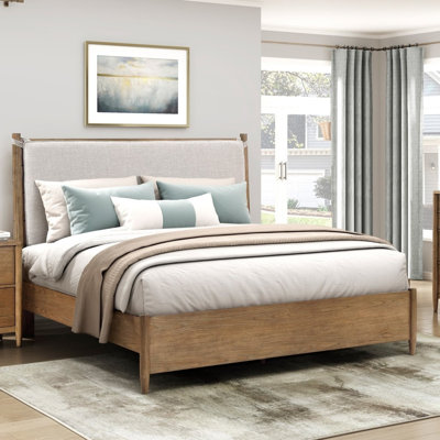 Lit plateforme moderne et transitionnel avec coussin d'ameublement amovible brun