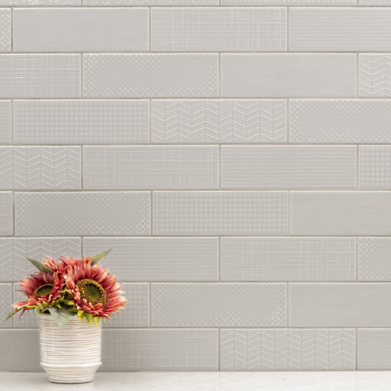 Metrola 3D Mix 4 in. x 12 in. Glossy Ceramic Subway Wall Tile, Ashen