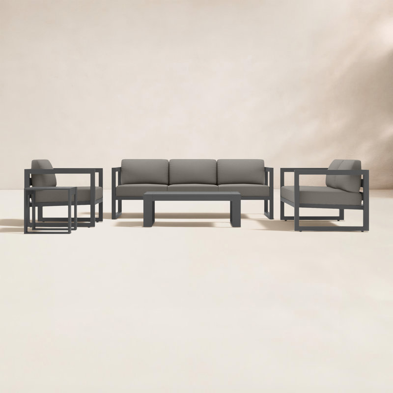 Avion 5 Piece Sofa Seating Group with Sunbrella Cushions, Canvas Charcoal Sunbrella® Canvas, Slate