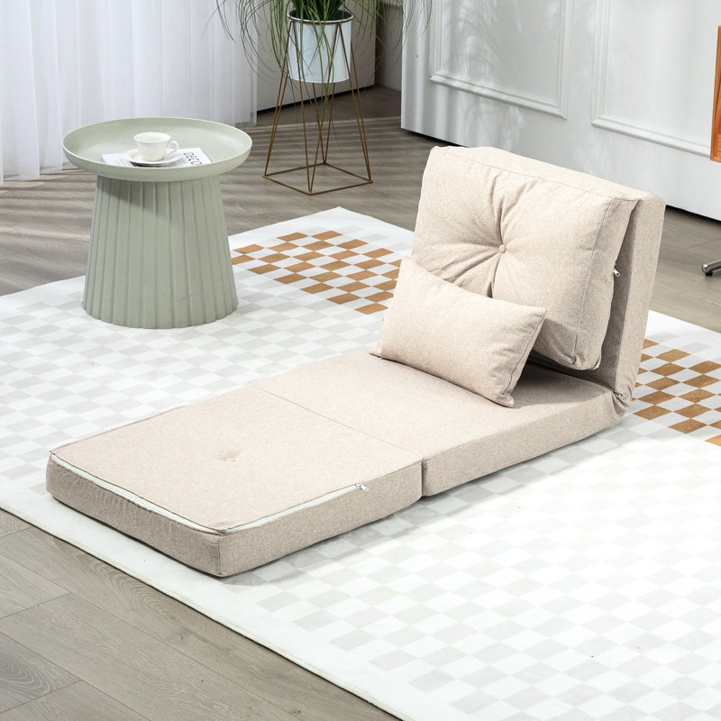 Fauteuil convertible: Lit pliant avec coussins réglables, lin beige: rembourré