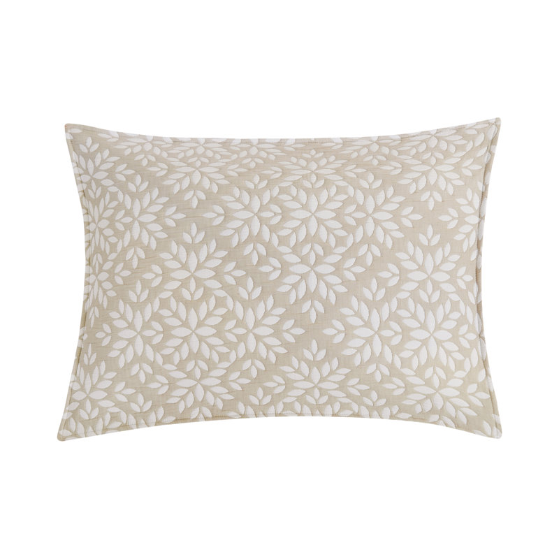 Leaves Jacquard Reversible Quilt Set, King Coverlet + 2 Shams, Beige