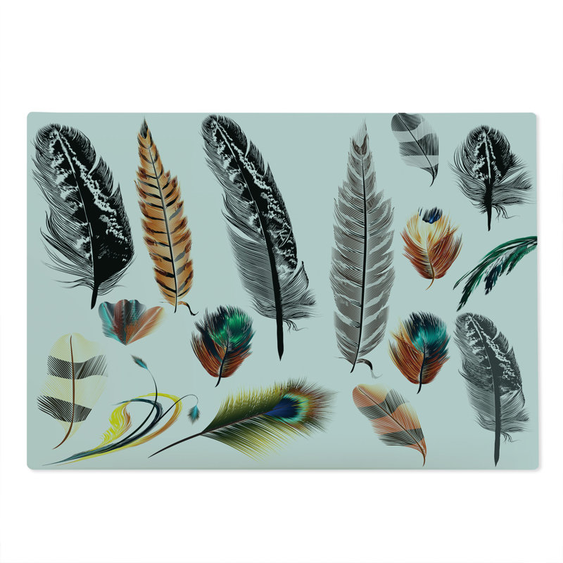Ambesonne Boho Cutting Board Large Size Bird Feather Retro Vibrant Multicolor