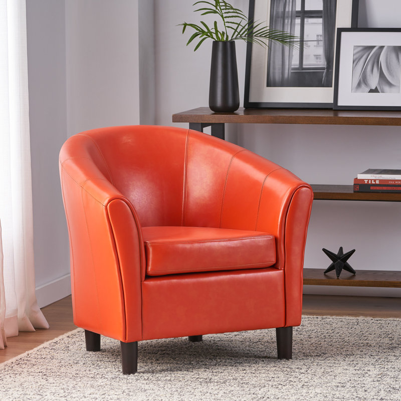 Barrell Faux Leather Barrel Chair, Orange