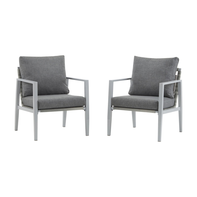 [Ensemble de 2] Méridienne en aluminium argenté avec accents élégants en corde et coussins confortables (sans la table)