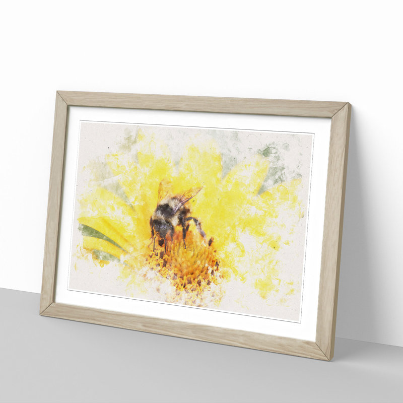 Bee Collecting Pollen Watercolour - Framed Print, 62cm H x 87cm W x 2cm D, Oak Framed