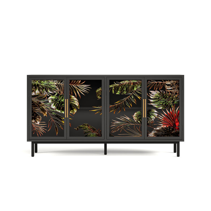 60.3" With 4 Doors For Buffet Cabinets, Glazed Painting Art Storage Cabinets, Control Console Table Decorative Cabinets, Living Room, Bedroom, Dining Room