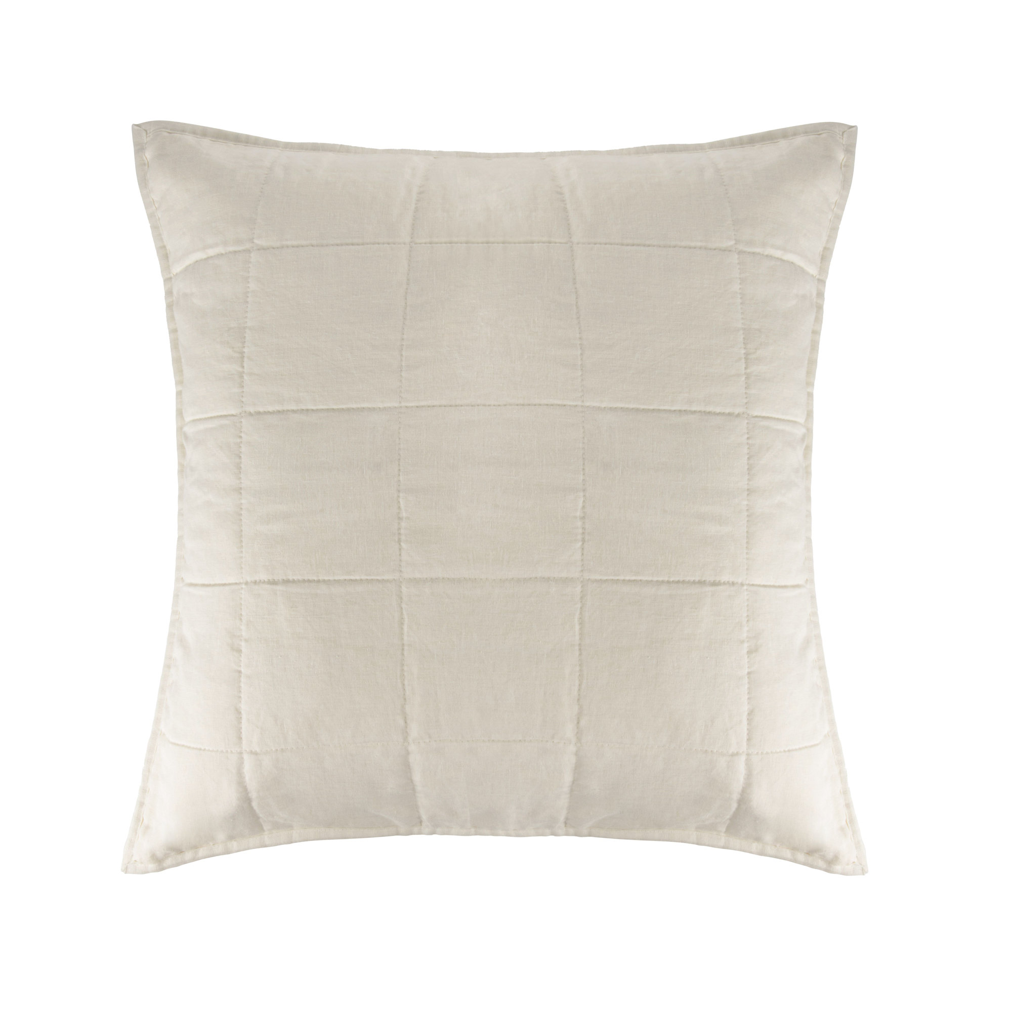 French Linen Box Stitch Quilted Euro Sham, Cream