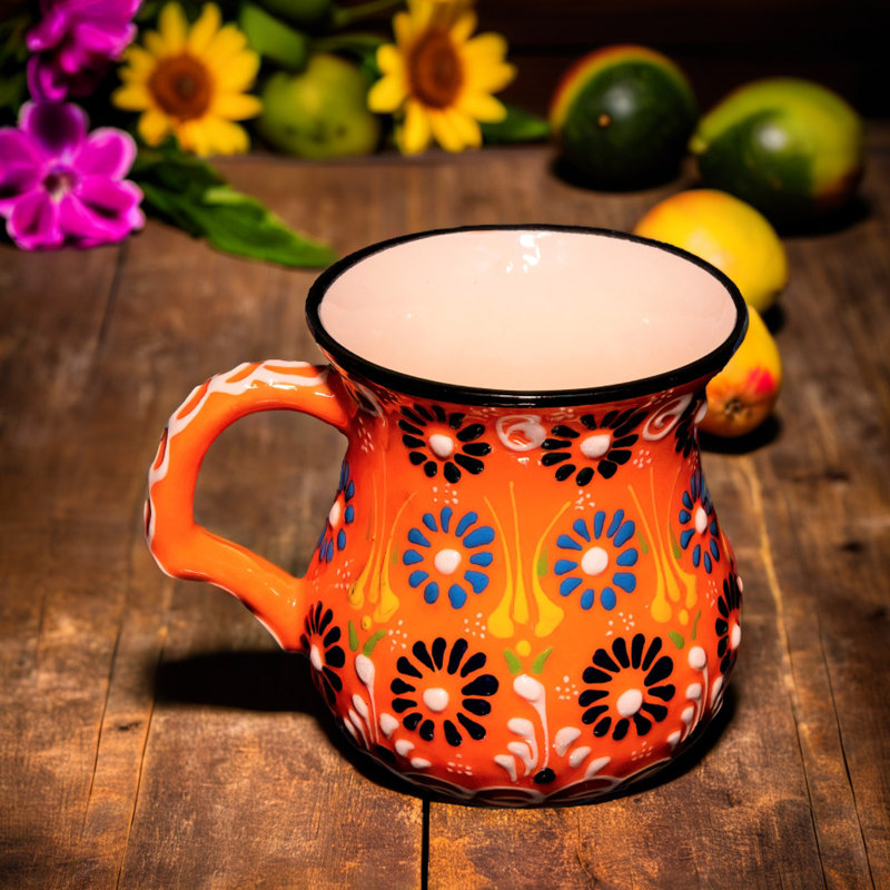 Tasse à café 10 oz fabriquée à la main avec poignée - tasse en céramique à motif floral - verrerie traditionnelle - tasse décorative pour la maison et la cuisine