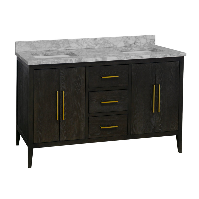 Calgary 60" Double Bathroom Vanity Set, Dark Oak