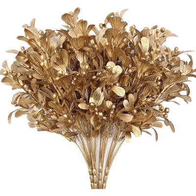 Fleurs artificielles, décorations de Noël, feuilles, branches, plantes, baies artificielles pour mariage, fête, bricolage, intérieur, bureau à domicile, table, centres de table, décoration, or, paquet de 4
