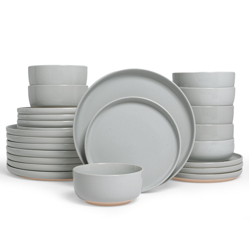 Service de table en grès 24 pièces Famiware - Service pour 8, Gris clair