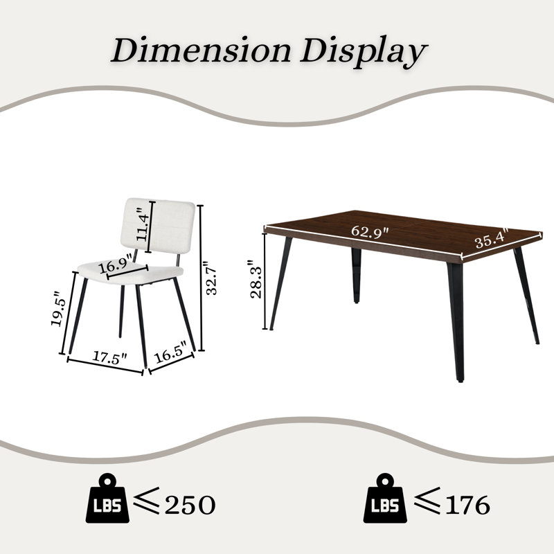 Ensemble de table de salle à manger 5 pièces Corsi Adalia, Beige/noir, Brun