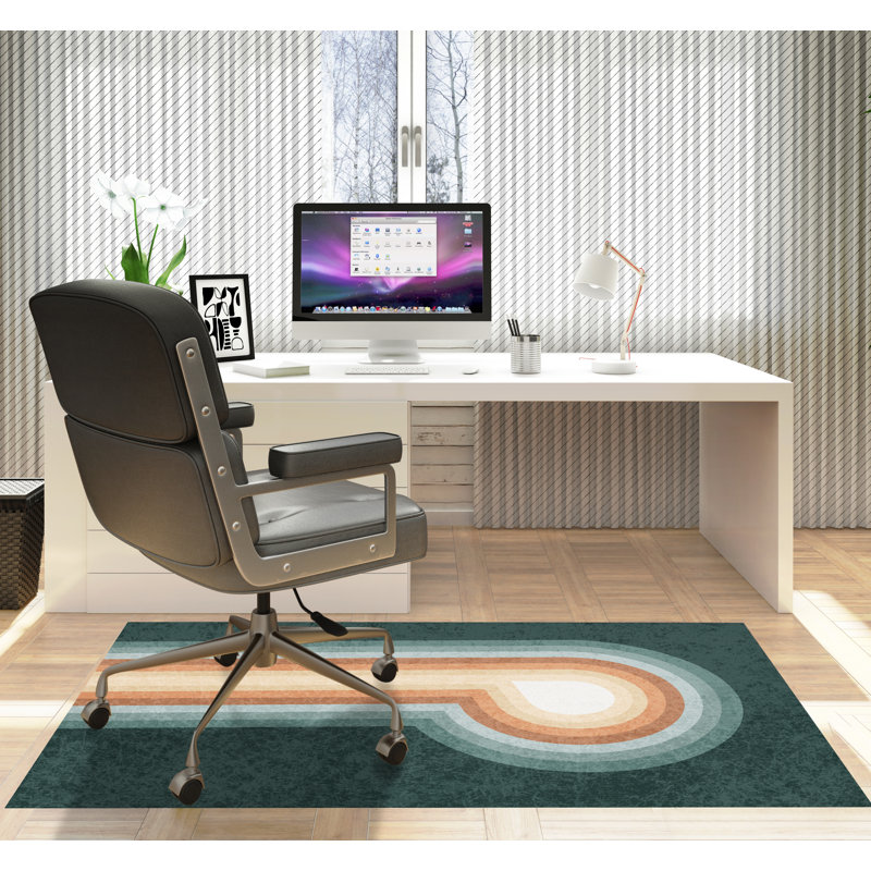 Tapis de chaise rectangulaire droit Feremo, H 48 po x l 72 po, Émeraude / rouille / beige
