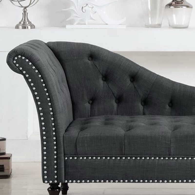 Chaise longue élégante de qualité décontractée, Noir gris, Orienté à gauche (vu de face), Brun-roux