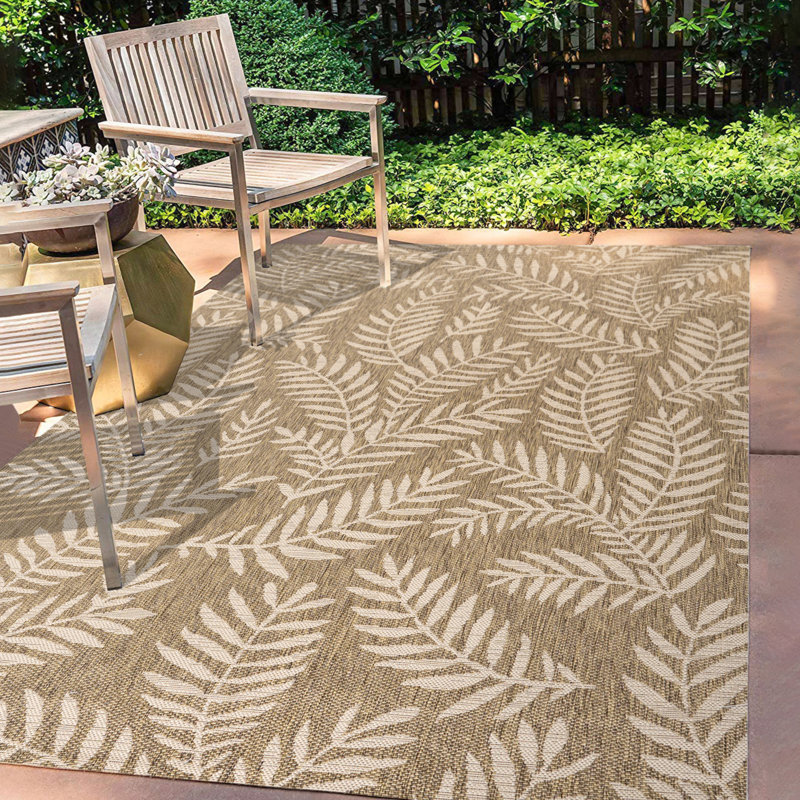 Mease Nevis Palm Frond Brown/Beige Indoor/Outdoor Rug, Rectangle 9' x 12'