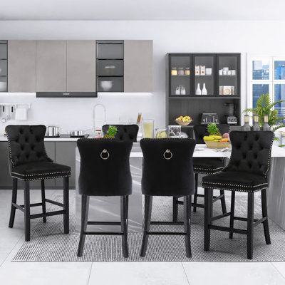 Modern Velvet Upholstered Bar Stools Set