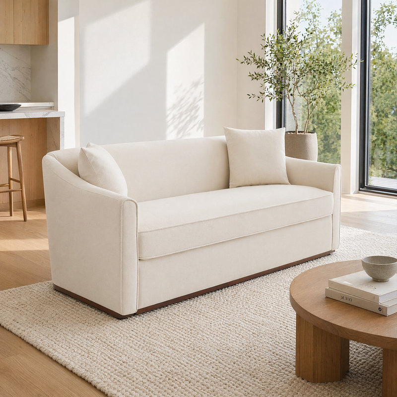 Canapé confortable à 3 places - Canapé élégant avec accoudoirs sculptés et ensemble de coussins, Beige