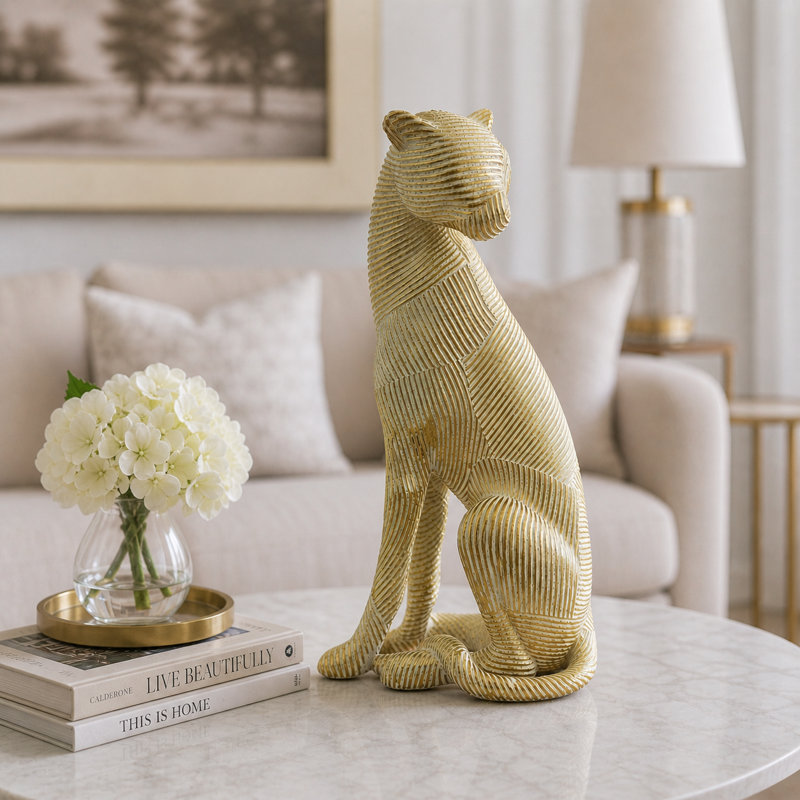 Figurine élégante sculpture léopard au fini mat, parfaite pour la décoration moderne, 19 x 14 x 34 cm