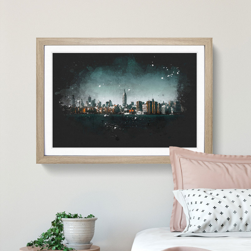 New York City View - Picture Frame Graphic Art Print, 45cm H x 63cm W x 2cm D, Oak Framed