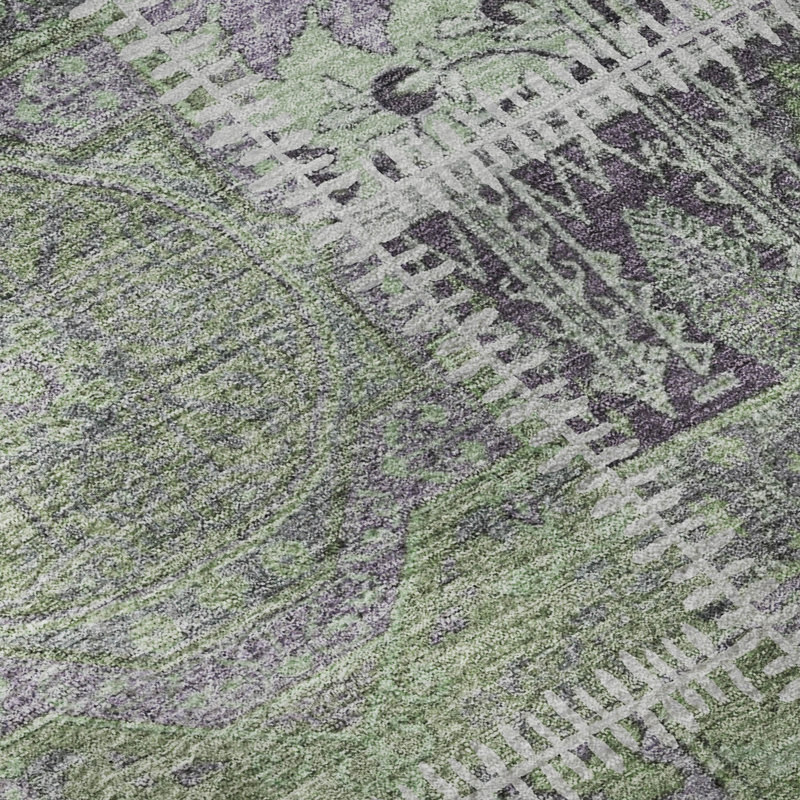 Tapis vert Cerrito lavable à la machine de qualité supérieure, Tapis de couloir 2 pi 3 po x 7 pi 6 po