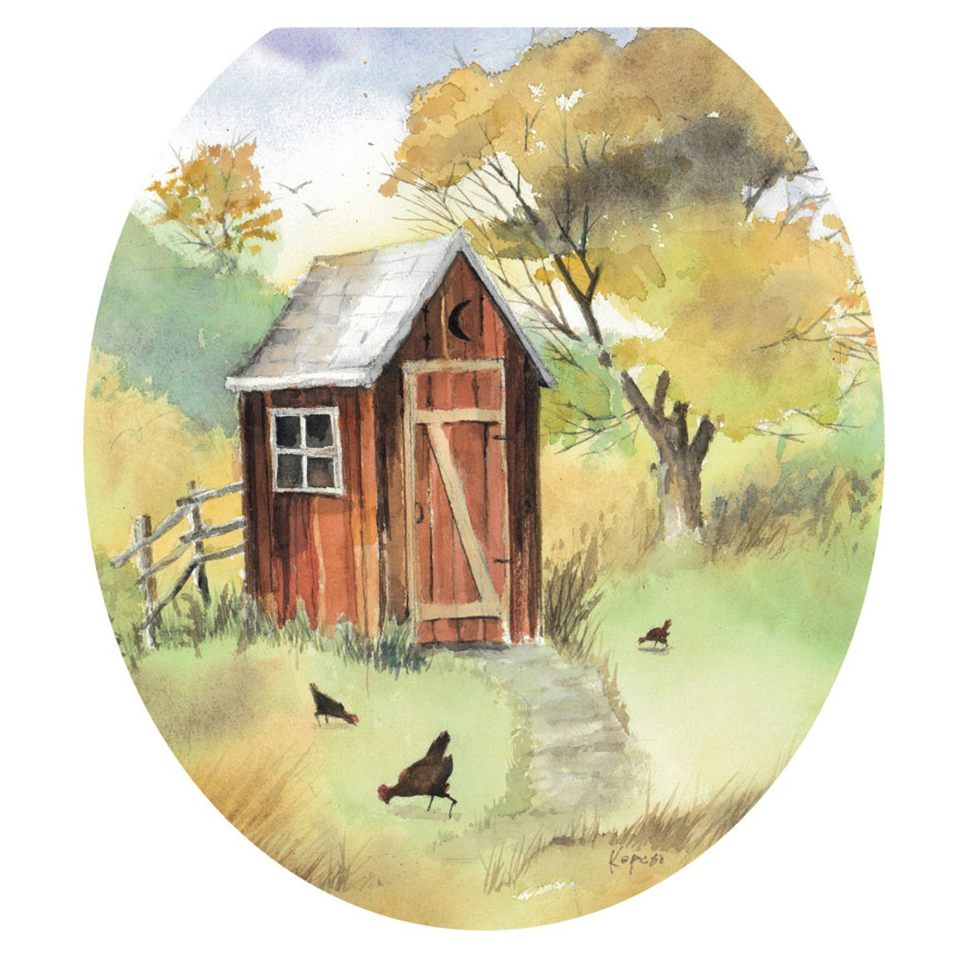 Cabin Watercolor Outhouse Toilet Seat Decal – Toilet Tattoos Static Cling Vinyl Lid Cover Fits Round & Elongated Seats Toilet Tattoos Toilet
