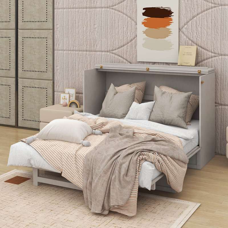 Queen Size Murphy Bed With Large Drawers, Queen, Brushed White