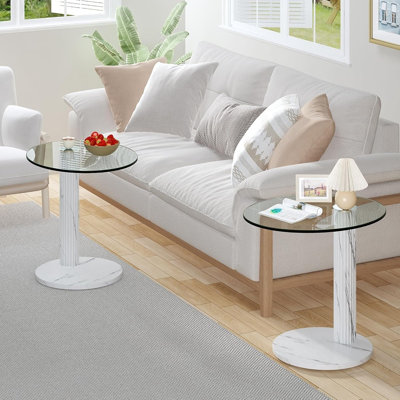 Ensemble de 2 tables rondes modernes en verre trempé, tables basses ou de bout de 22 pouces pour petits espaces, salon ou chambre à coucher