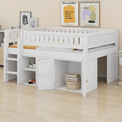 Loft Bed With Storage Cabinet And Chalkboard Panel