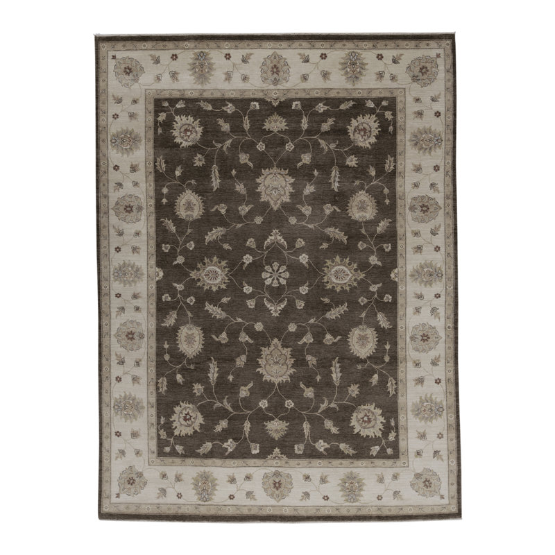 Wool Oriental Area Rug in Black/Beige/Light Green