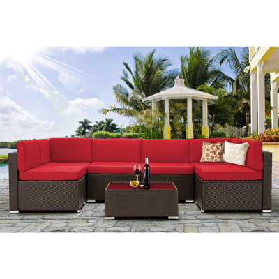 Wicker/Rattan 6 - Person Seating Group With Cushions