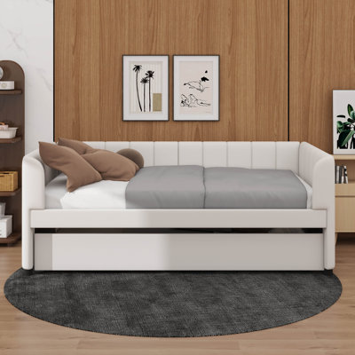 Twin Size Upholstered Daybed Ergonomic Backrest With Trundle