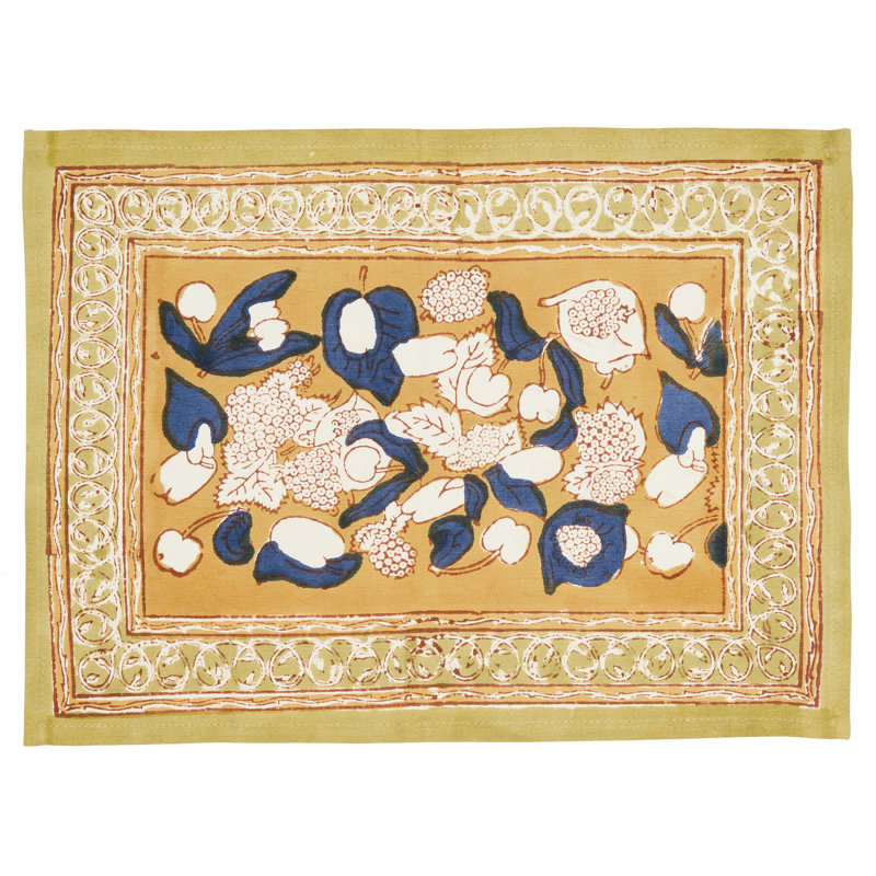 Forest Harvest 100% Cotton Rectangle Placemats, Mustard/Blue/White