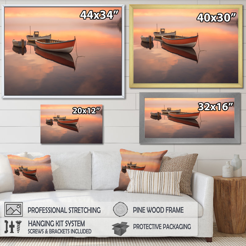 Dériveur bateau sérénité pastel coucher de soleil - impression, Toile tendue, H 16 po x l 32 po x P 1 po