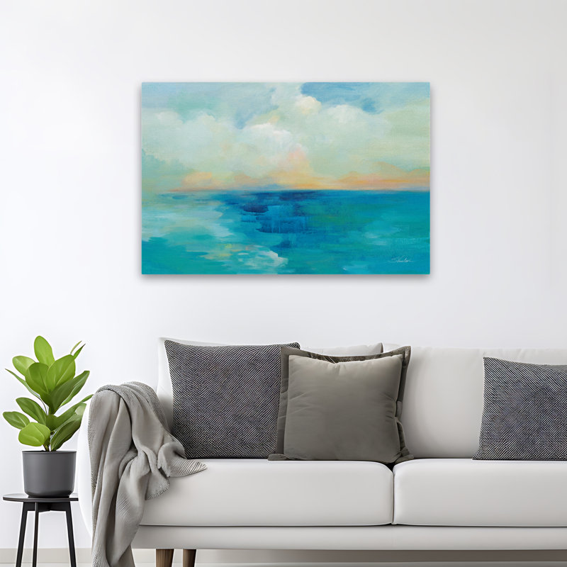 Aquarelle côtière mer, H 48 po x l 32 po
