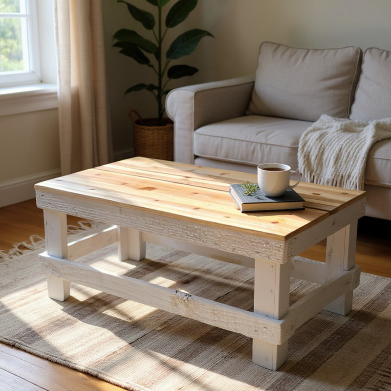 Juliana Solid Wood Coffee Table, Natural/White