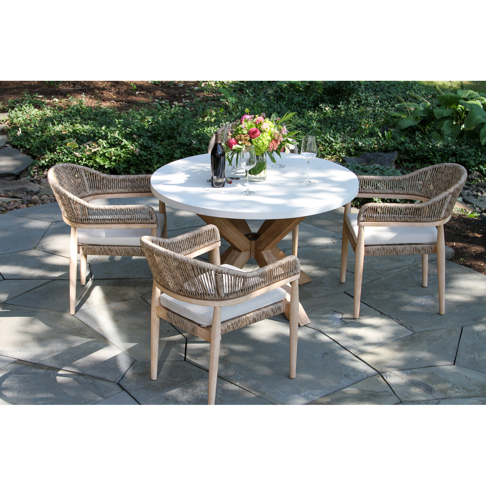 Posey 4-Person Outdoor Dining Set with Cushions, Natural Wood