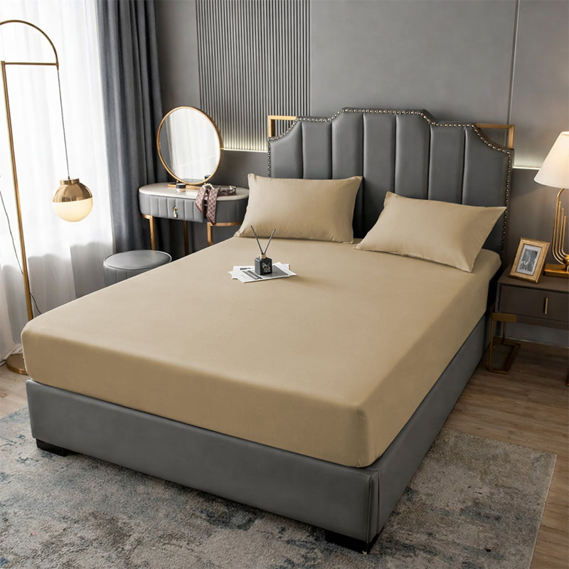 Aspire Homeware Premium 25cm Deep Fitted Sheet for Stylish and Comfortable Bedding, King (5'), Beige