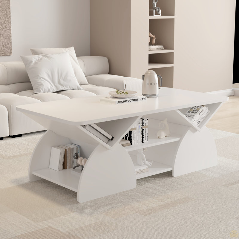 Table basse de coin rectangulaire en bois d'ingénierie, Blanc